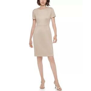 Calvin Klein Sheath Dress Pink Suede Faux Leather SSleeve Zipper Back Women 12